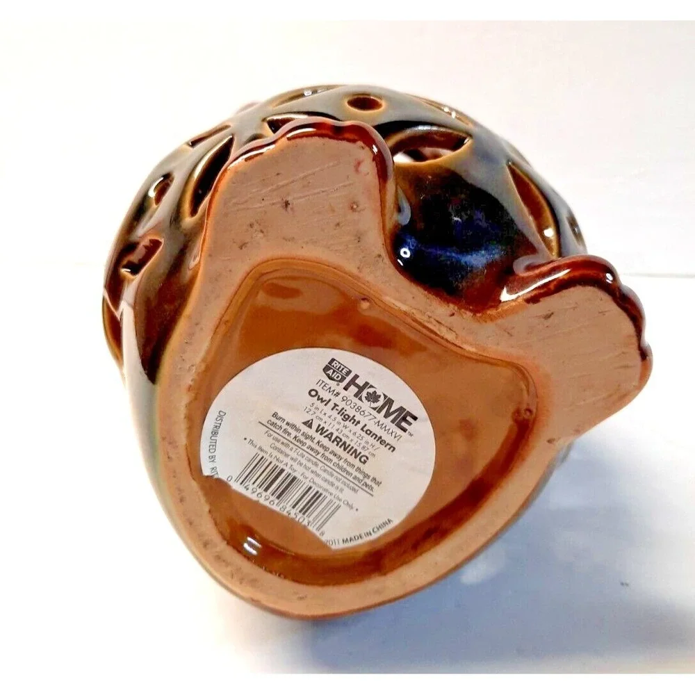 Rite Aid Home Owl Tealight Lantern & Metal Leaf Candle Holders Set Brown Orange
